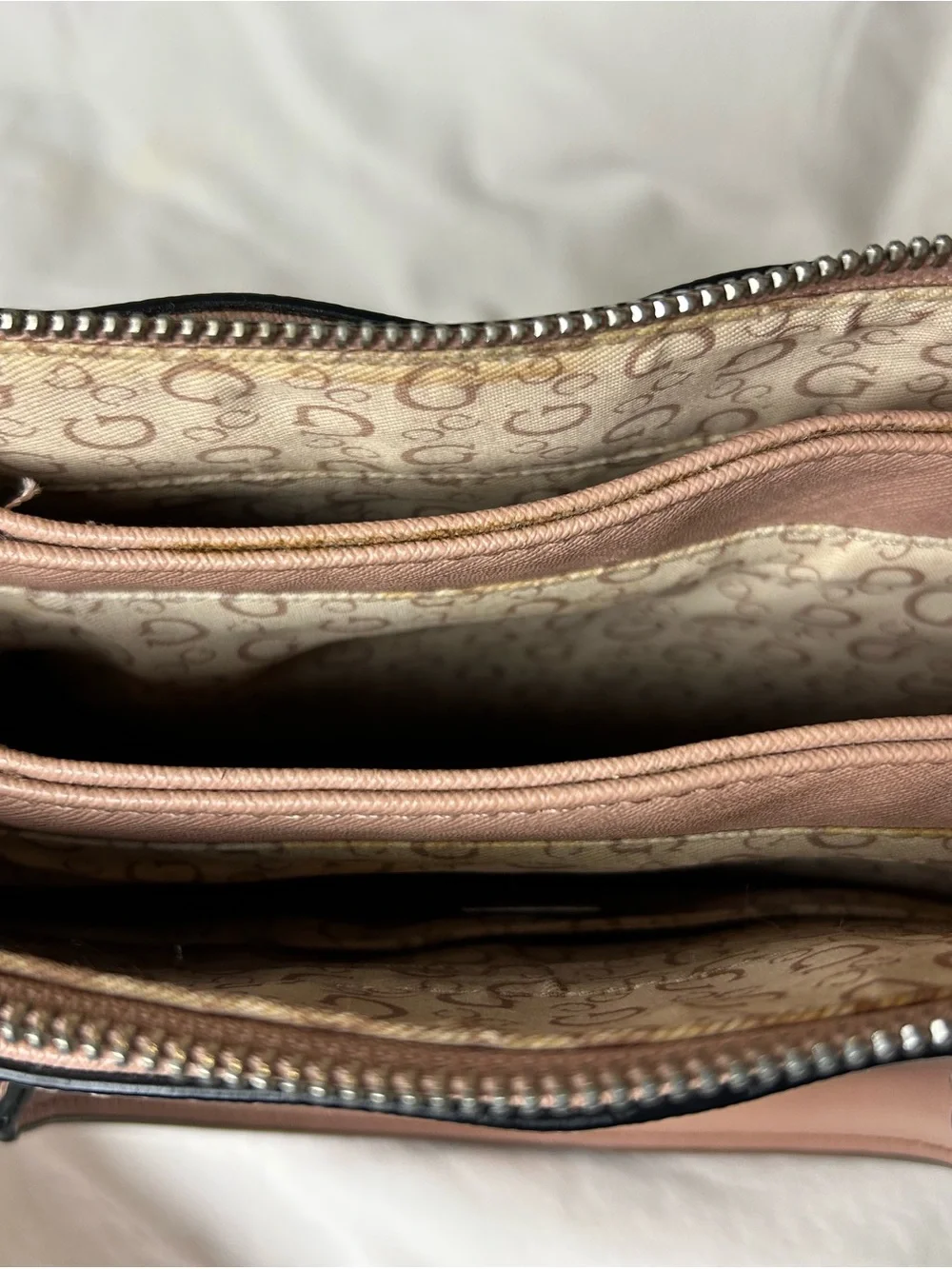 GUESS Blush Pink Monogram Satchel with darker pink  Handles